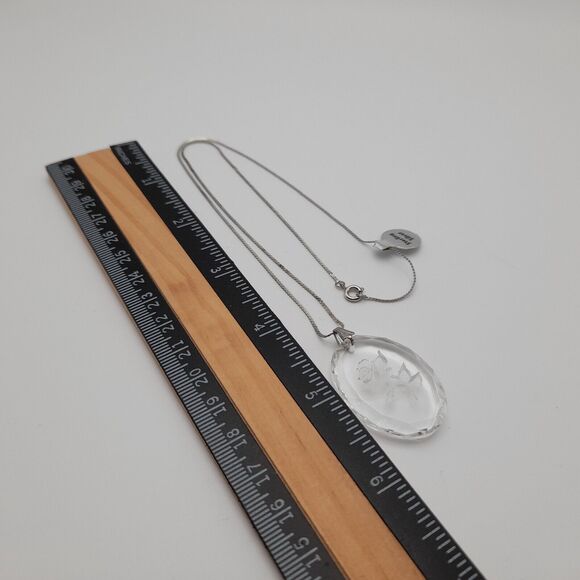 Vintage Reverse Intaglio Rose Crystal Pendant Necklace, Sterling Silver - Picture 7 of 9